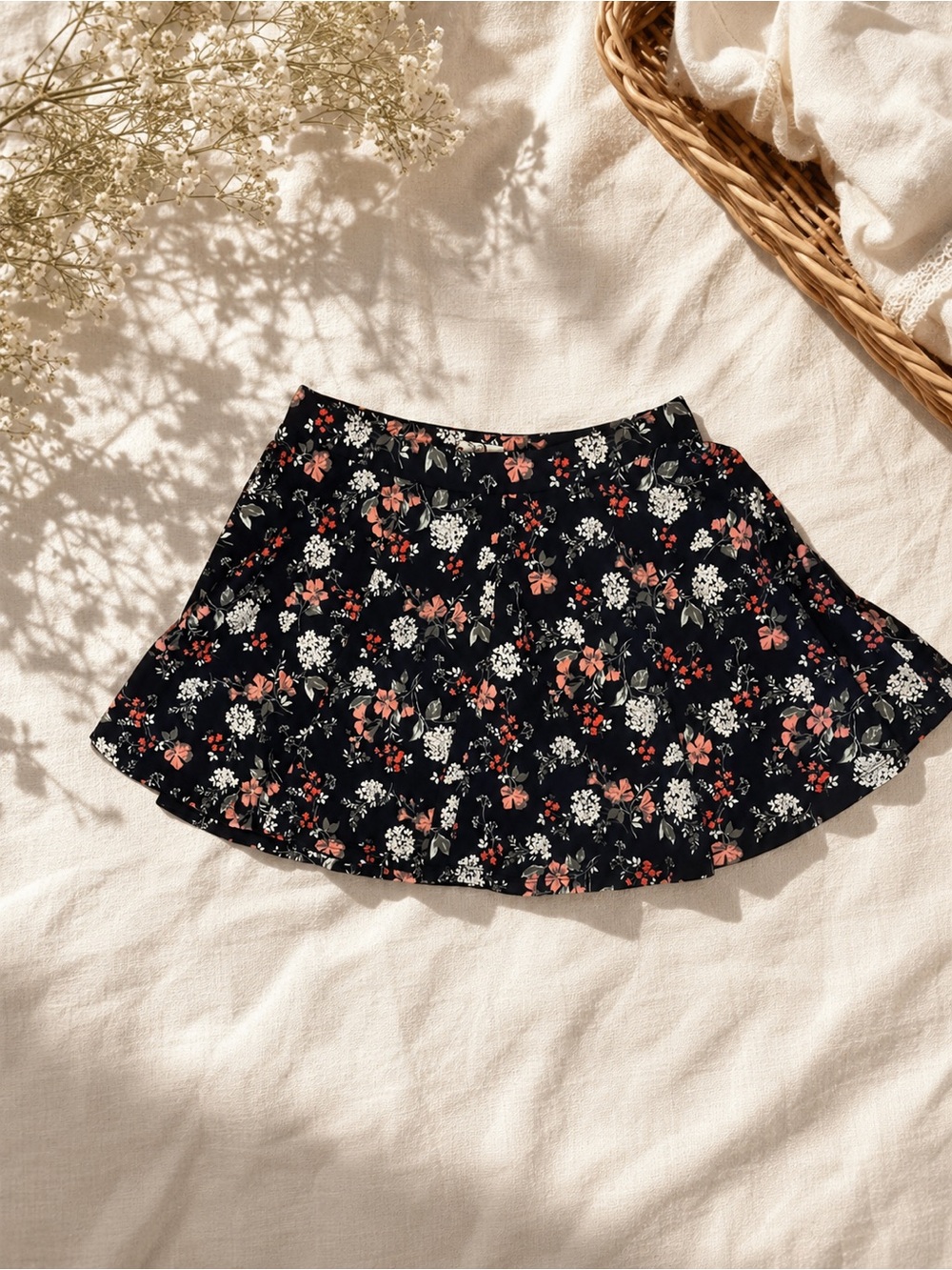 SO Navy Circle Skirt with Pink & White Floral Print xl